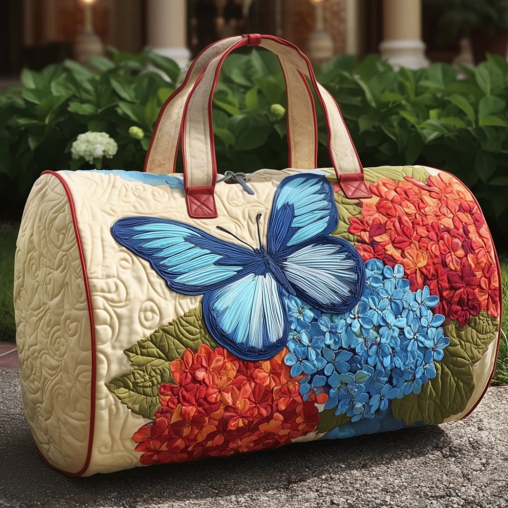 Quilted Travel Bag 3D Butterfly Flowers Print Large Capacity Carry On Duffle Bag for Women Weekend Luggage Overnight Bag