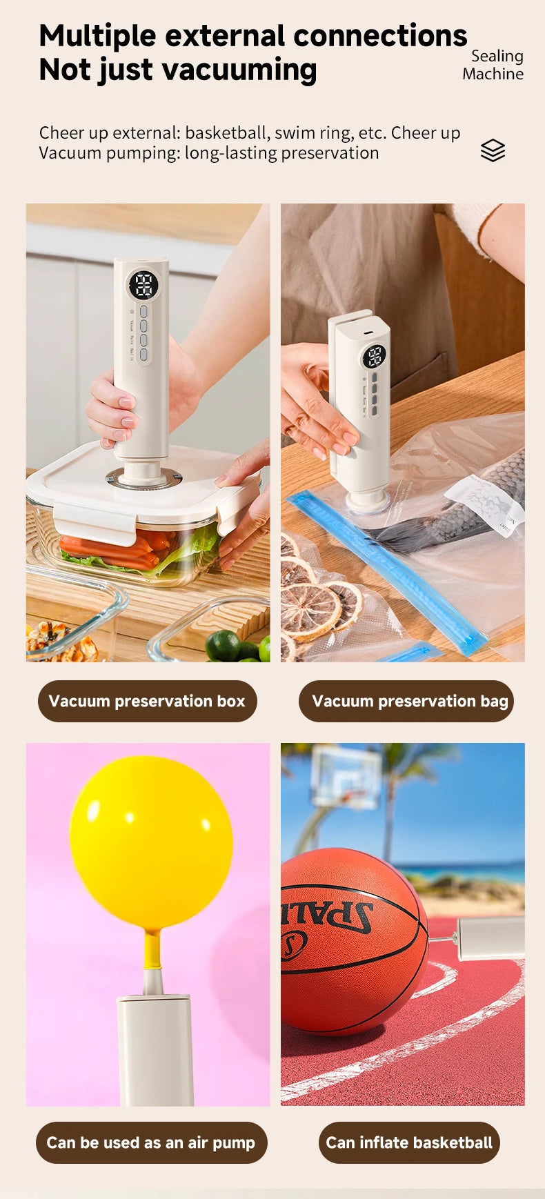 Mini Cordless Vacuum Sealer with Digital Display – Rechargeable Food Bag Vacuum & Heat Sealing Machine for Kitchen Storage