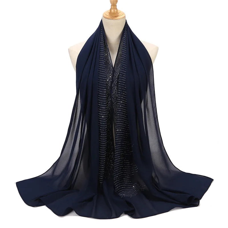 Tassel Diamond Muslim Hijabs Luxury Sequin Chiffon Scarf For Women Dress Abaya Hijab Veil Scarf Long Shawls Turban