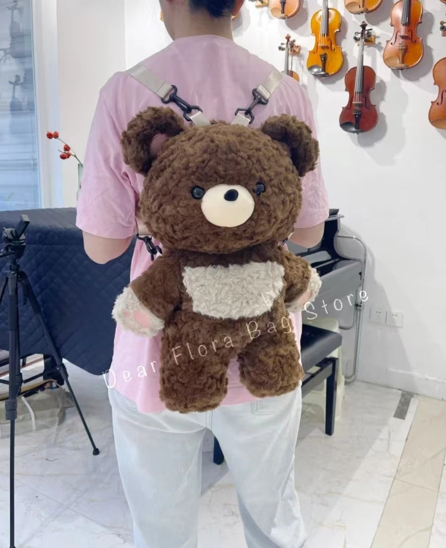 Y2K Cute Brown Bear Plush Backpack Soft Shoulder Bag
