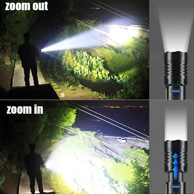 High Power Rechargeable LED Flashlight With COB Side Light And Zoom