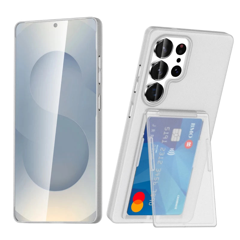 Luxury Solid Color Matte Wallet Card Slot Bracket Phone Case For Samsung S25 Ultra Edge S23 S24 Ultra Plus Bumper Back Cover