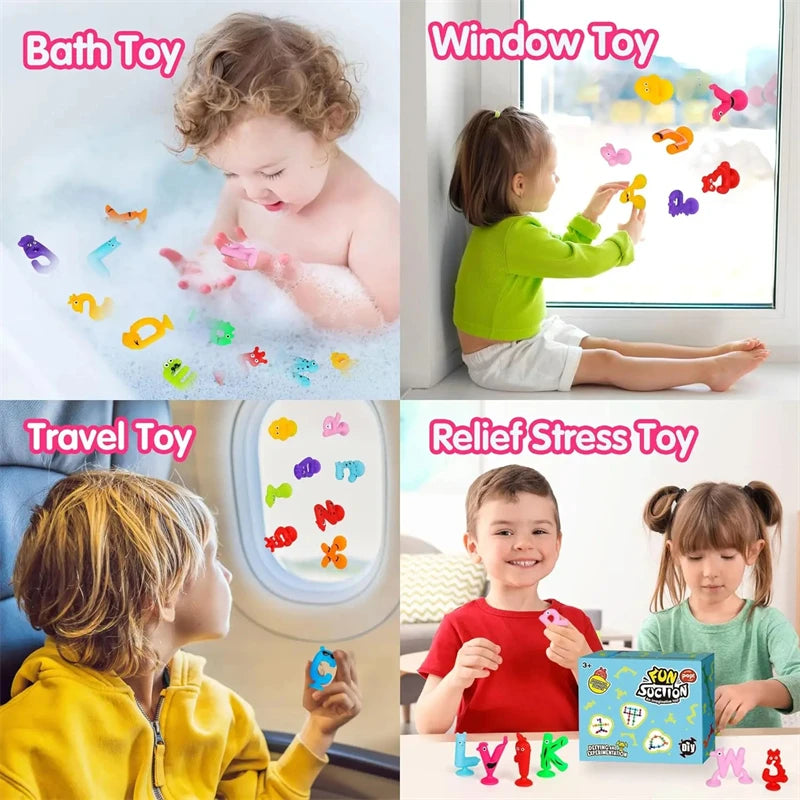 Number Letter Suction Cup Toys Soft Silicone Building Blocks Toy Animal Shape DIY Puzzle Game  Sensory Sucker Bath Toys