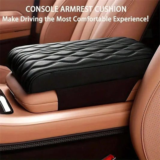 Wave Embroidered PU Leather Car Center Console Armrest Cushion