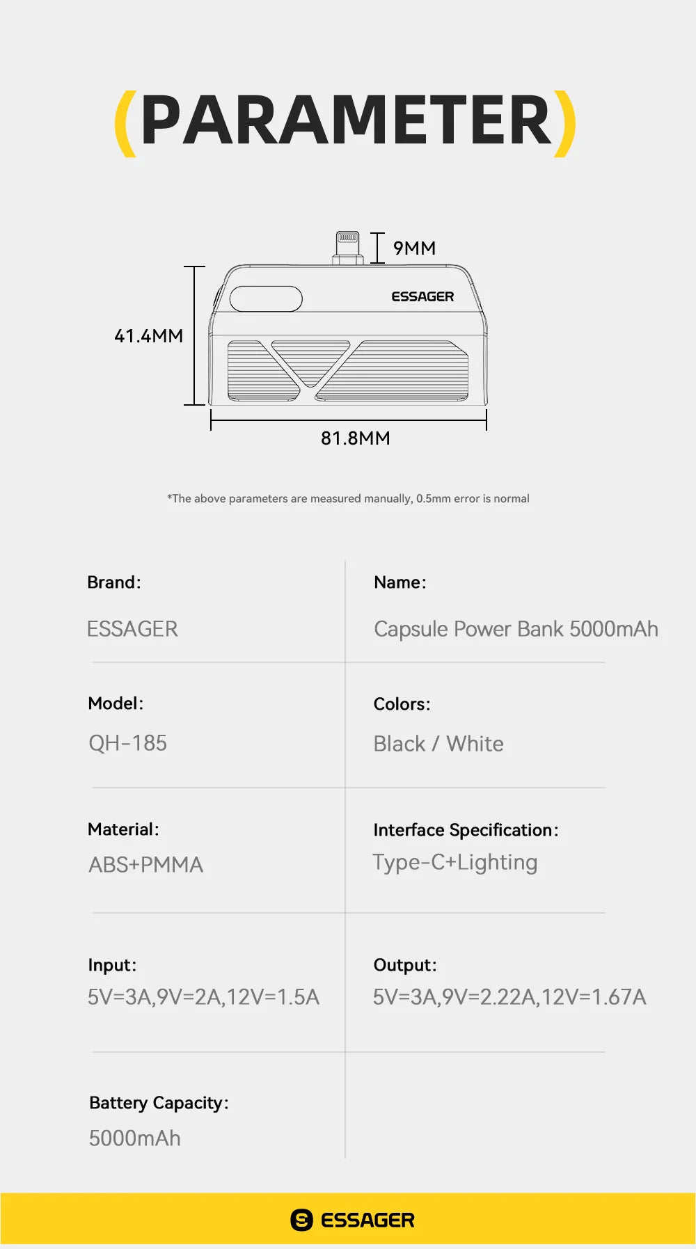 5000mAh Mini Capsule Power Bank 20W PD Fast Charging with Built-in Lightning & USB-C Plug Portable Charger