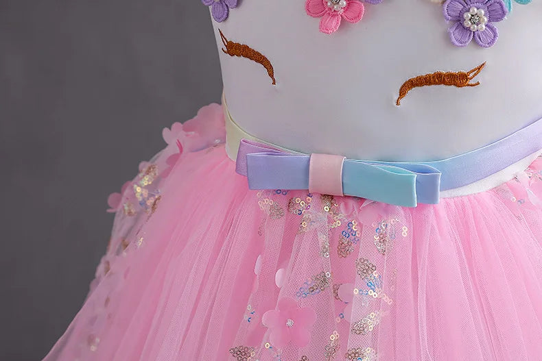 Unicorn Princess Dress for Girls - Magical Rainbow Tulle Ball Gown  Flower Girl Birthday Party Dress