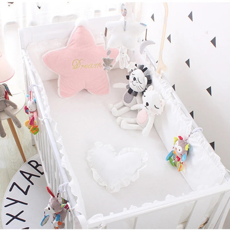 5-Pcs Solid Cotton  Crib Bedding Set – Unisex with 4 Bumpers & Sheet for