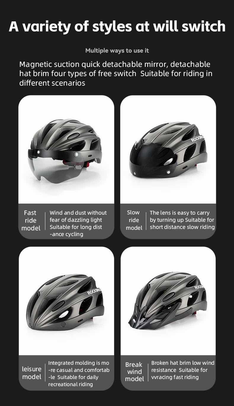 Cycling Helmet With Goggles Visor Brim Adults Riding Bike Helmet Breathable Ultralight MTB Road Bicycle Helmet
