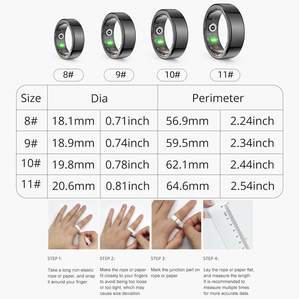 R02 Smart Ring Military Grade Titanium Steel Shell Health Monitoring IP68 & 5ATM Waterproof Multi-sport Modes