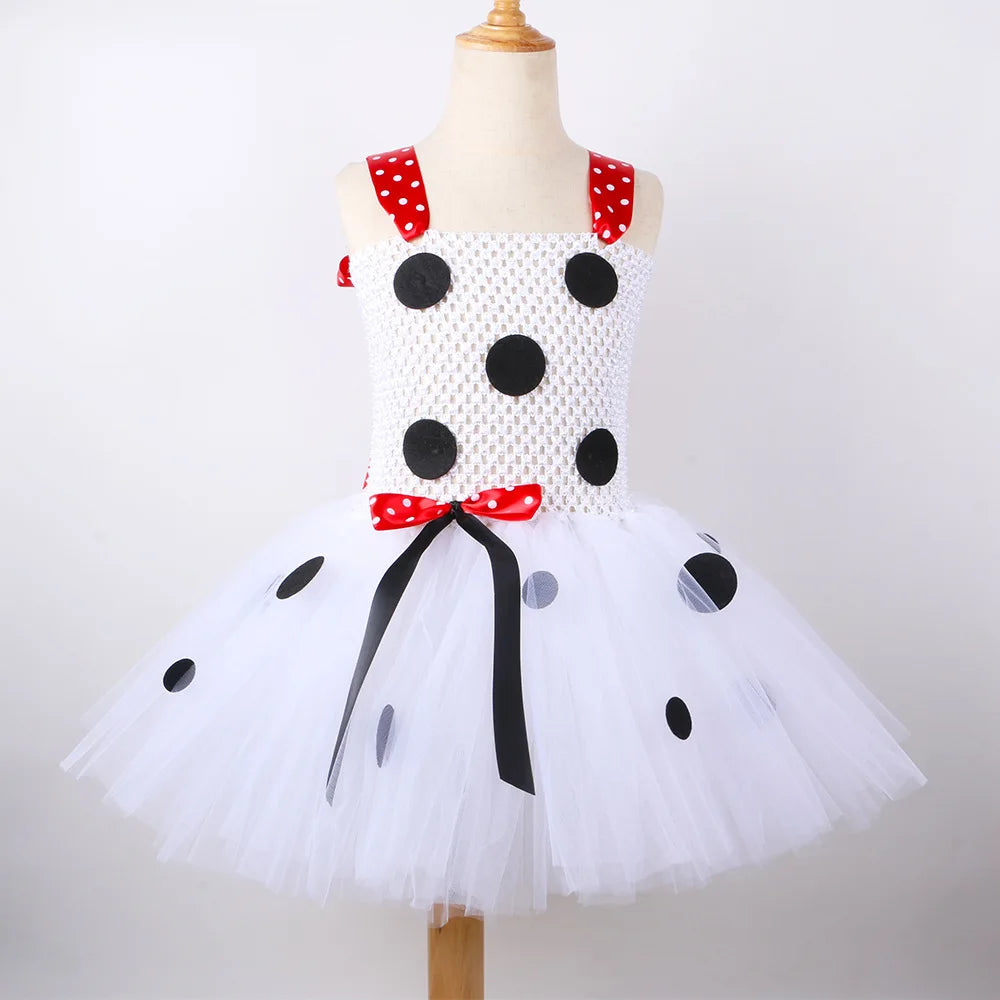 Girls Halloween Cruella Cosplay Costumes Girls Party Tutu Dress Black And White Tulle Frocks Kids Evil Role Playing Outfits