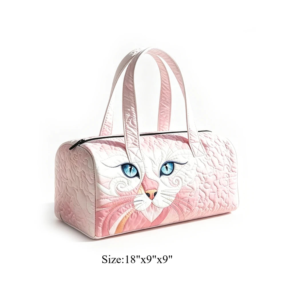 Quilted Duffel Bag Weekender Bag Cute Cat Tropical Floral Print Carry On Luggage Lightweight Bags for Beach Vacation Party Sport