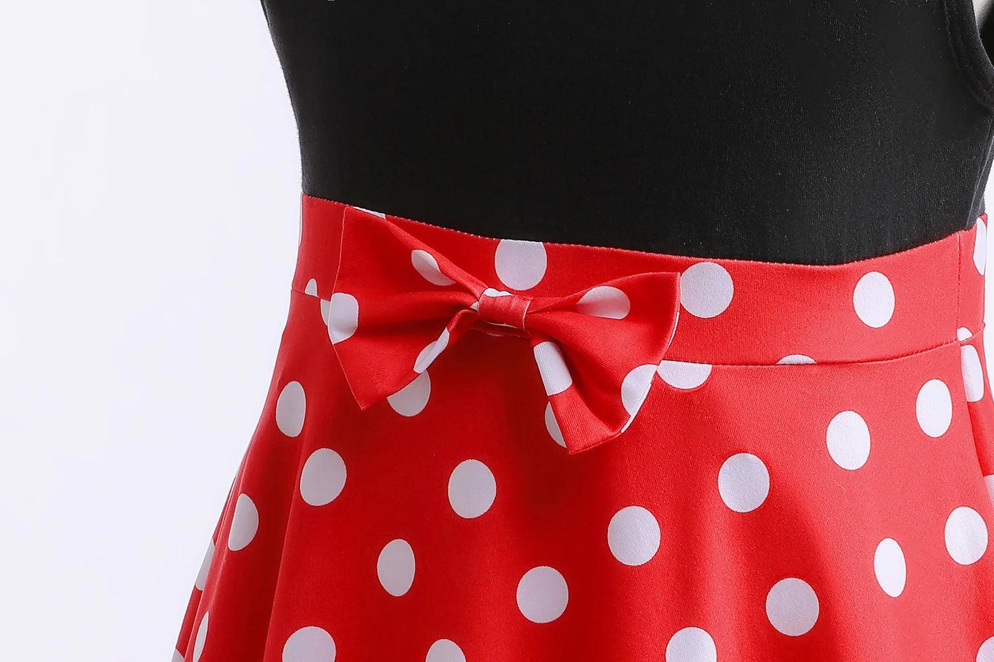 Kids Summer Dress Girls Black Red Polka Dot  Dress Girls Birthday Party Princess Mesh Elegant Dresses Children Clothing