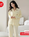 Women’s Winter 100% Cotton Pajama Set – Loose Fit, Turn-Down Collar, Long Sleeves, Cute Pink