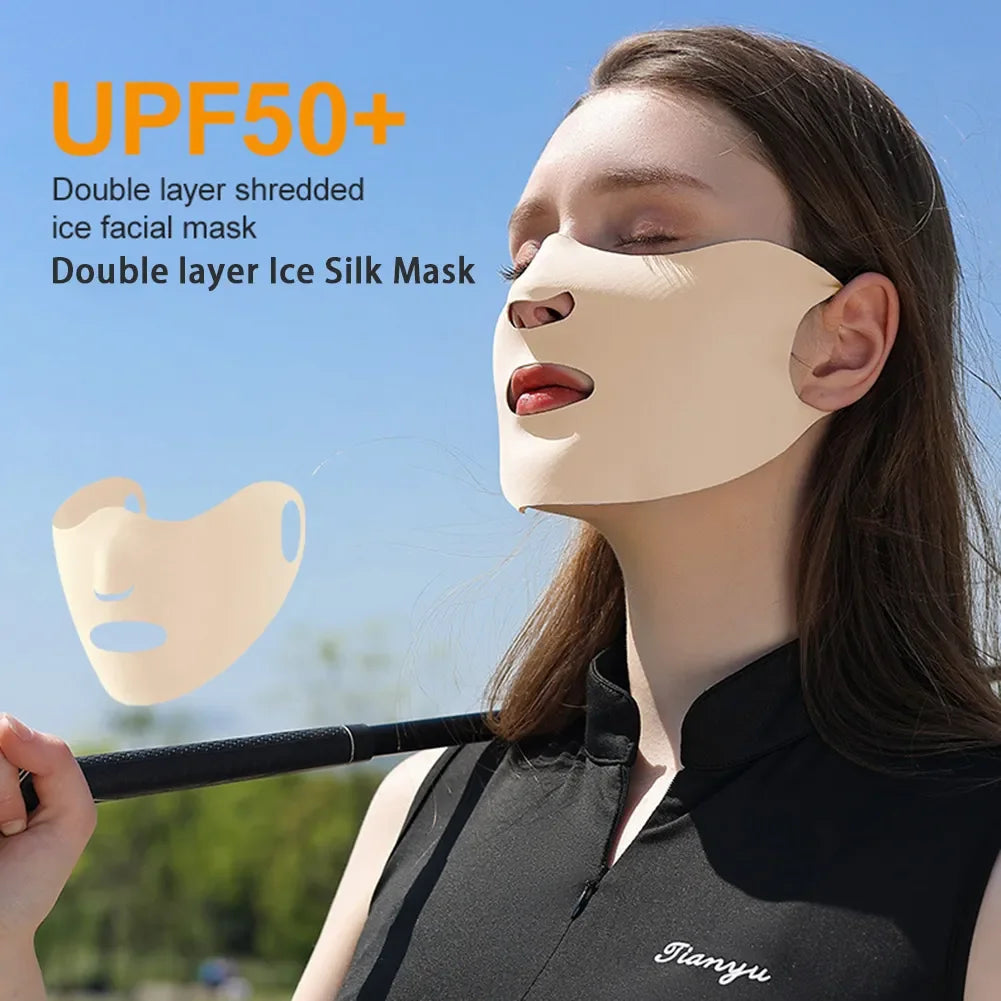 Ice Silk Sunscreen Mask Summer Anti-UV Protection Cycling Face Cover Women Breathable Outdoor Sport Sun Windproof Reusable Masks