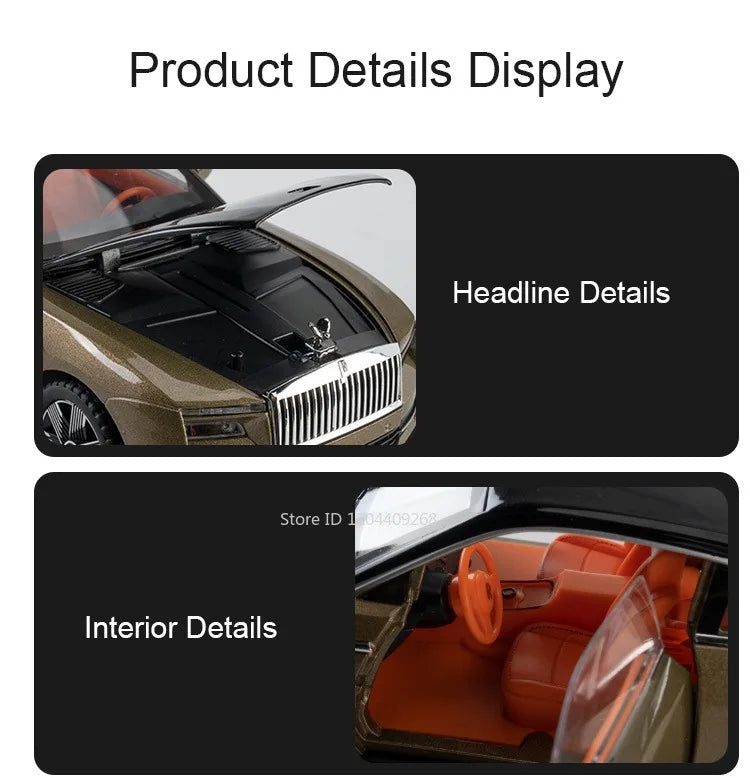 1:24 Rolls-Royce Spectre Cullinan Masory Car Model Toy Sound Light Shock Absorption Vehicle Models Desktop Ornaments Gift