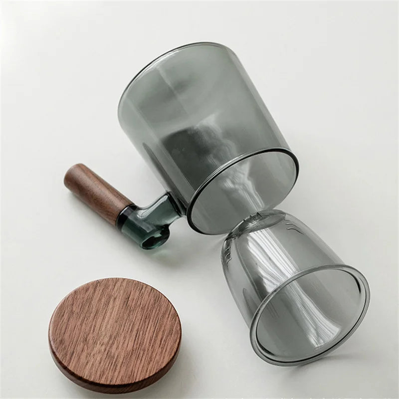 400ml Walnut Wooden Handle Lid Filter Glass Tea Cup Tea Water Separation Scented Tea Cup Office Flower Tea Separation Tea Mug