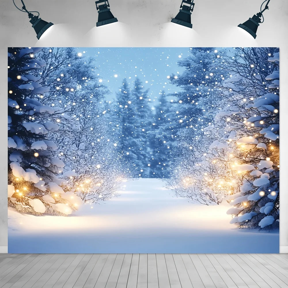 Winter Solstice Snow Scene Tapestry Warm Glow Forest with Fluttering Snowflakes Living Room Feature Wall Room Decor