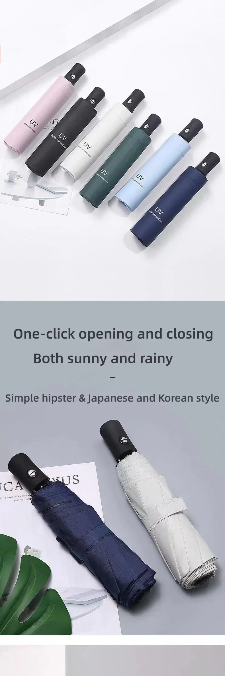 Fully Automatic Folding Umbrella Travel Camping Sun Rain Protection UV Blocking Compact Outdoor Umbrella