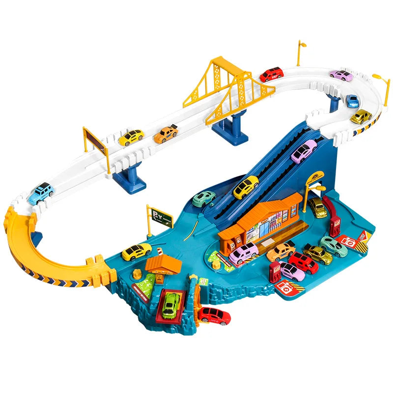 Electric Rail Car Dinosaur Building Parking Lot Adventure Racing Rail Car Toys Brain Mechanical Interactive Rail Cars