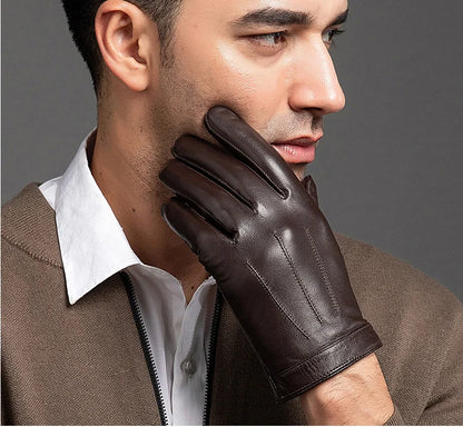 Spring Gloves Men Real Leather Gloves Touch Screen Black Real Sheepskin Thin Warm Driving Gloves