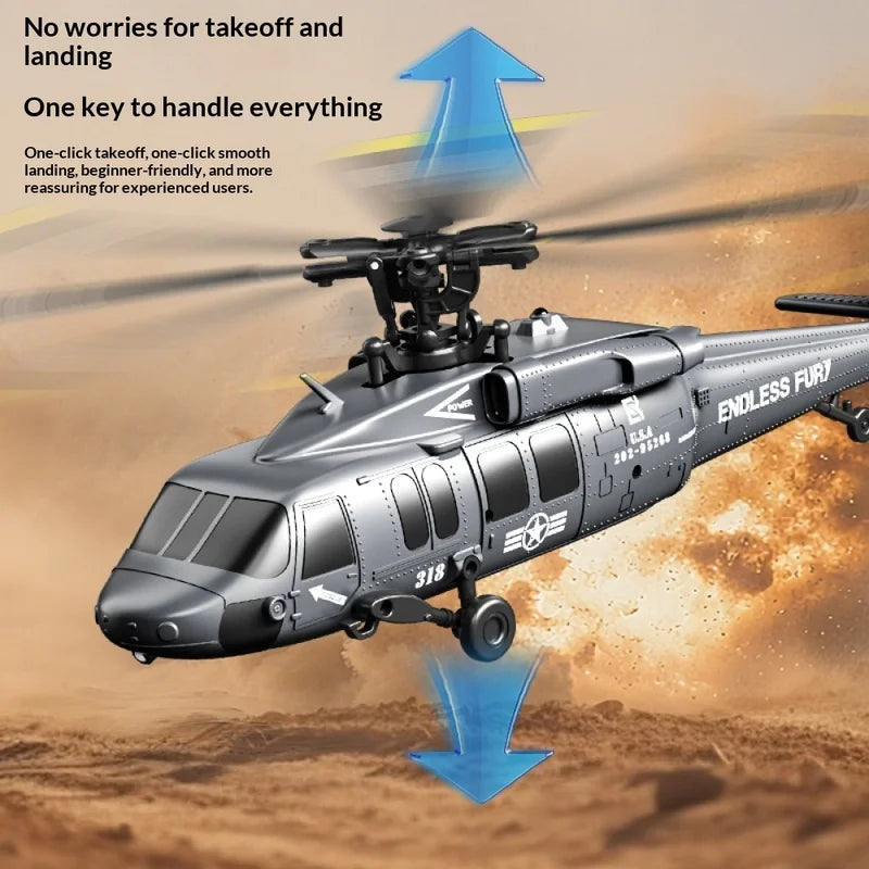 Six Channel Remote Control Military Helicopter With Simulated Stunt Design