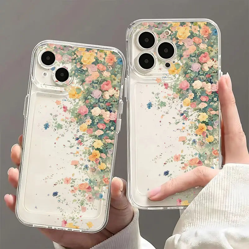 Flower Transparent Shockproof Phone Case for iPhone 16 15 14 Pro Max Plus