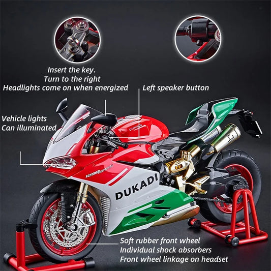 Key Start 1:9 1199 Panigale Alloy Racing Motorcycle Model Diecast Track Sports Motorcycle Model Sound Light With Spray Toys