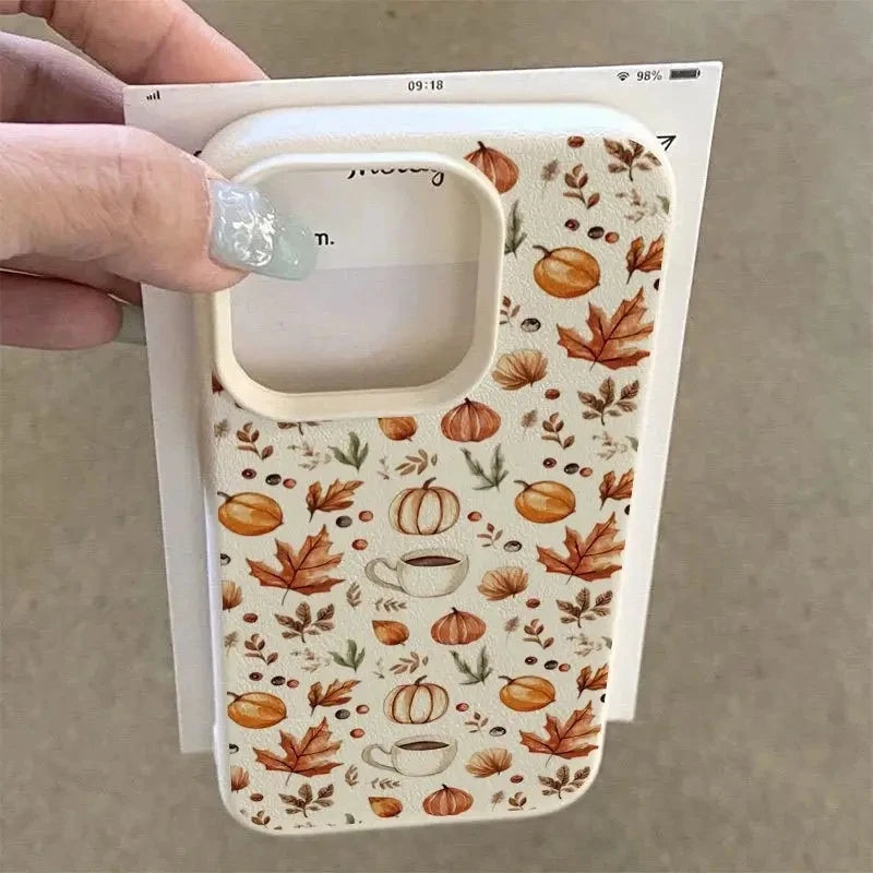 Autumn Pumpkin Coffee Lechee Silicone Phone Case For iPhone 17 16 15 14 1 17 Air Shockproof Cover
