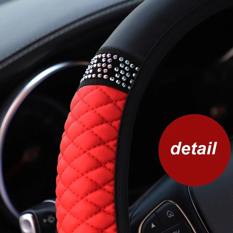 Universal PU Leather Rhinestone Car Steering Wheel Cover