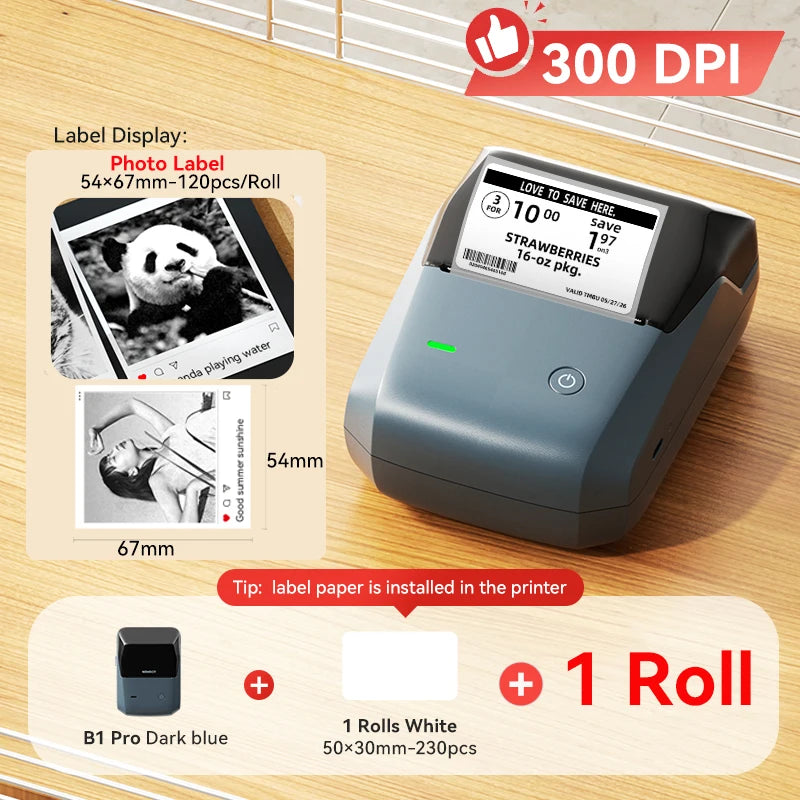 B1 Pro Label Printer 300 DPI, Bluetooth Thermal Label Maker with Red & Black Printing, Photo Labels for Business & Home