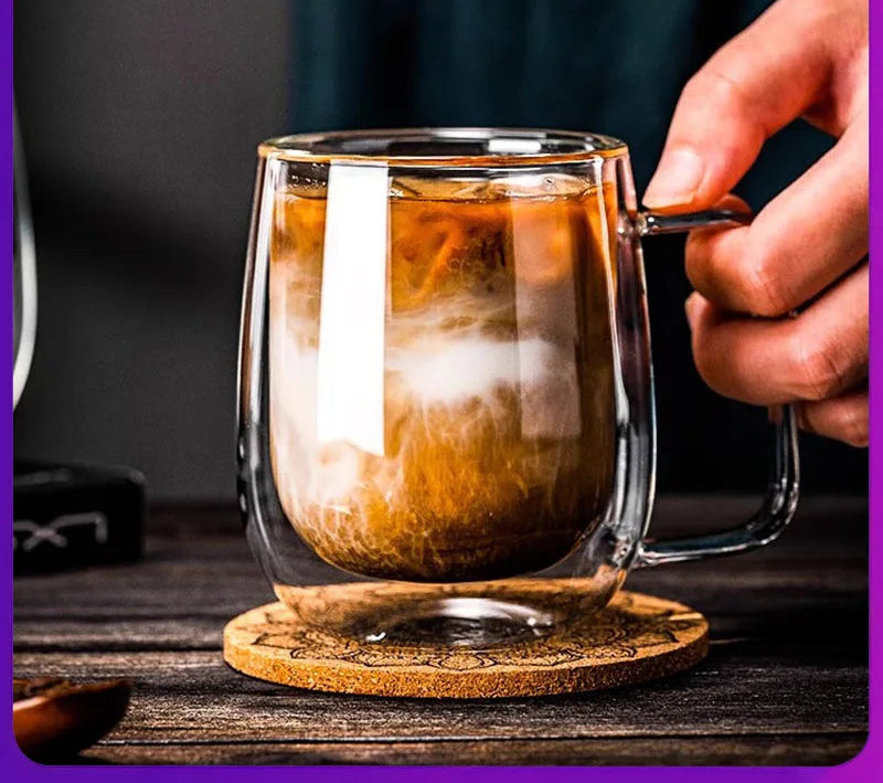 250/400ml Clear Double Wall Glass Cup Home Coffee Milk Mug With Handle Hot Cold Beverage Juice Drinkware Cup Set Of 1/2/4pcs