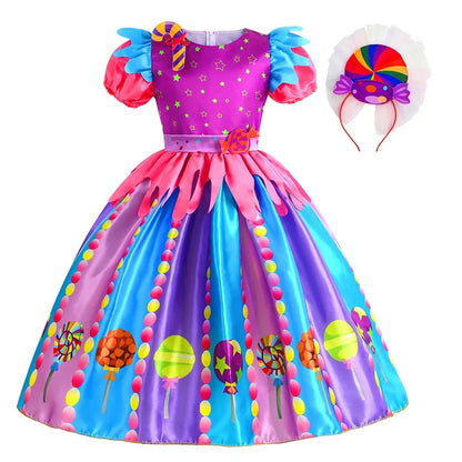 LED Light Up Princess Candy Dress For Girl Lollipop Party Clothing Kids Cosplay Costume New Years Dress 2-10Y