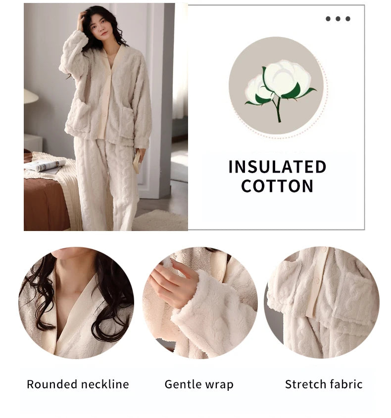 Women’s Winter Flannel Pajama Set – Warm, Thick Coral Fleece 2-Piece Loungewear