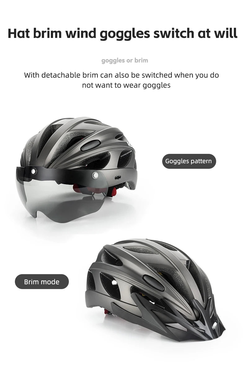 Cycling Helmet With Goggles Visor Brim Adults Riding Bike Helmet Breathable Ultralight MTB Road Bicycle Helmet
