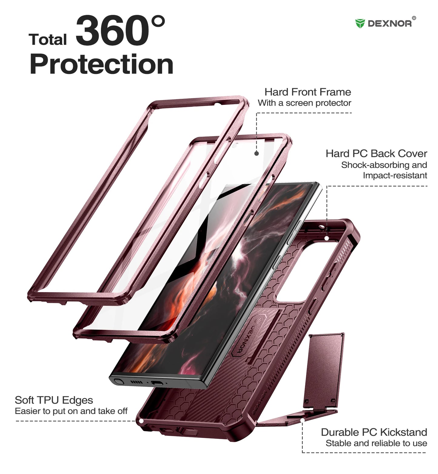 for Samsung Galaxy S23 Ultra Case Full Body Heavy Duty Military Grade Protection Built-in Screen Protector and Kickstand