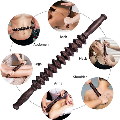 Manual Massager Wooden Handheld Roller Trigger Point Massager Stick for Fascia,Cellulite,Muscle & Abdomen,Body Therapy Massager