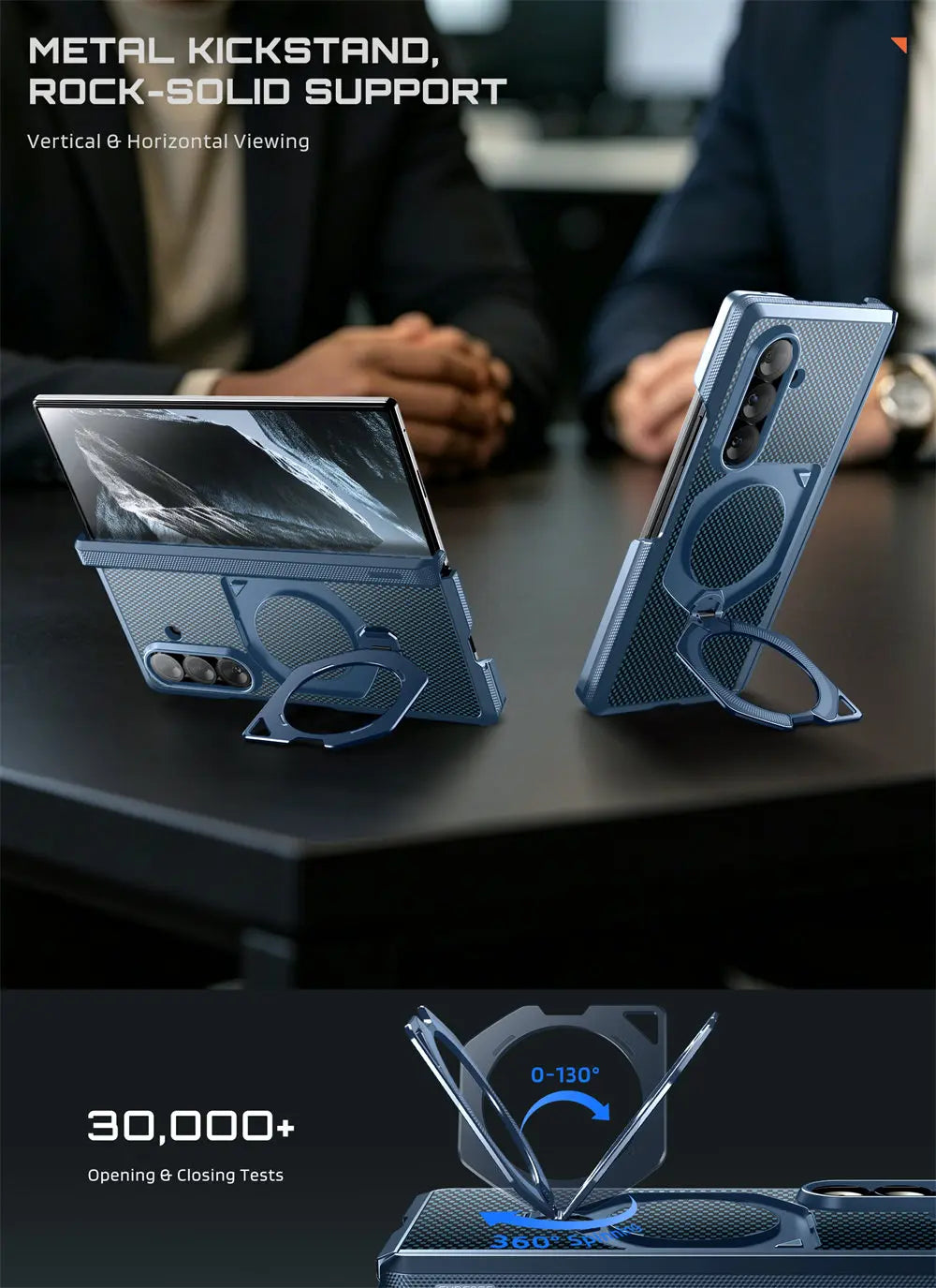 Full Body Rugged Phone Case with Magnetic Rotating Stand and Two Screen Protectors for Samsung Galaxy Z Fold 7 and Z Fold 8 Ultra
