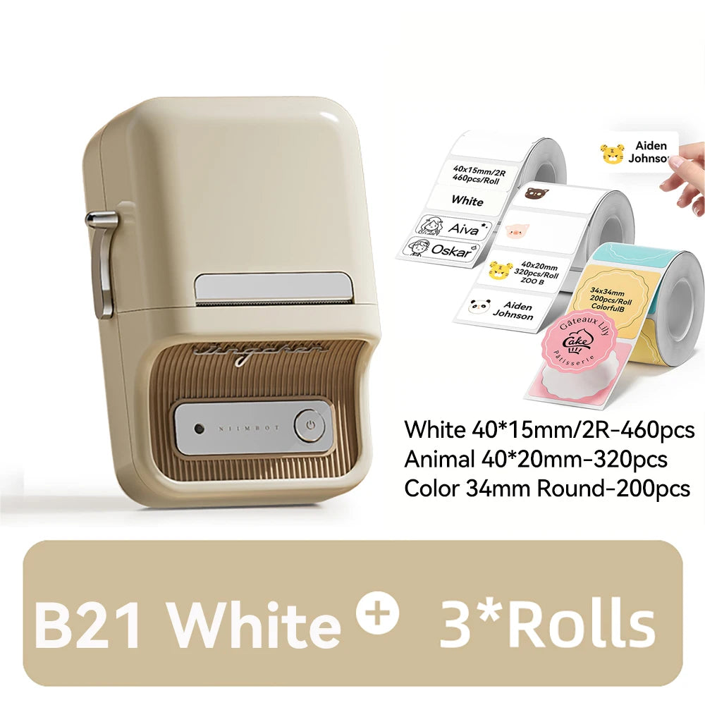 B21 / B1 Thermal Label Printer, Bluetooth Wireless Sticker Maker 20–50mm, Portable Inkless Barcode Label Printer for Clothing & Jewelry