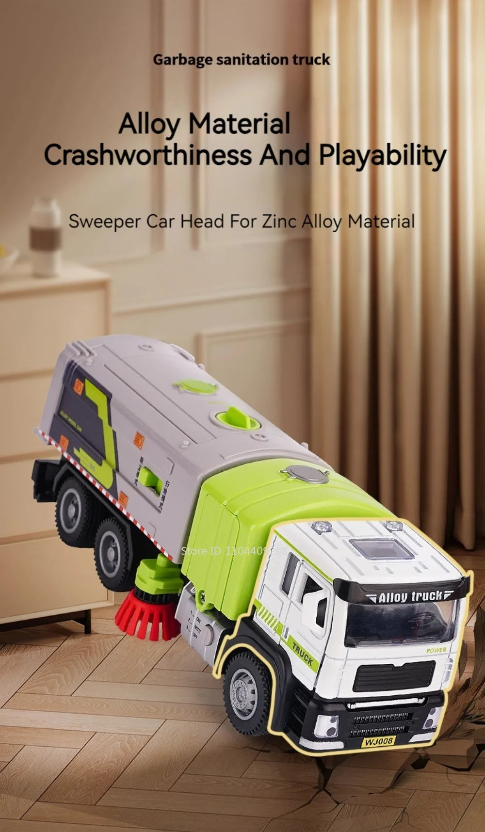 1:50 Electric Vacuum Cleaner Sweeper Garbage Truck Model Toy Alloy Diecast Light Sound Engineering Vehicle Gifts for