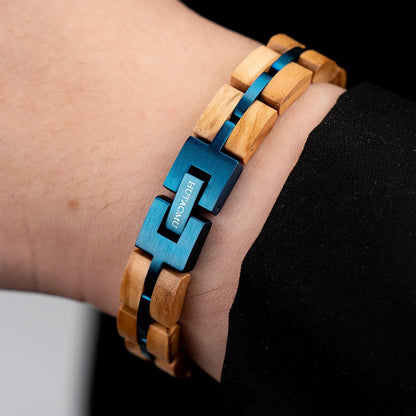 Bracelet Metal Stainless Steel Wood Strap Jewelry