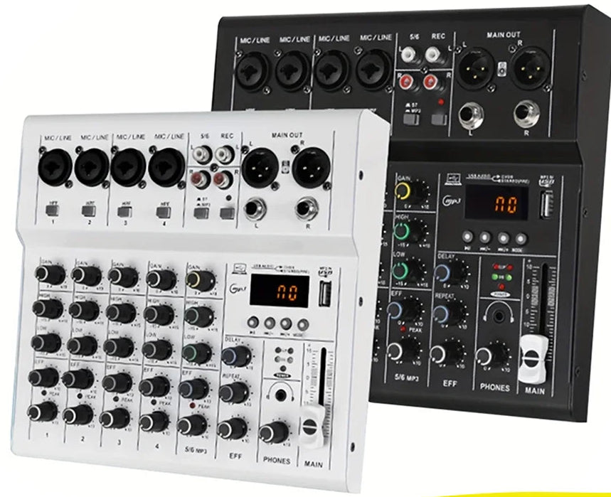 AM6 6 Channel Professional Audio Mixer Console with USB Recording and 48V Phantom Power