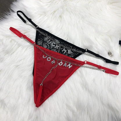 Customized Crystal Letters Name Thong Waist Chain Women Personalized Lace Underwear Bikini G-String Jewelry Gift Briefs