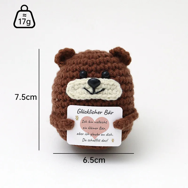 3 Pcs Positive Crochet Hedgehog Doll with Affirmation Card Home Room Decoration Funny Handmade Plush Doll Ornaments Christmas Gifts