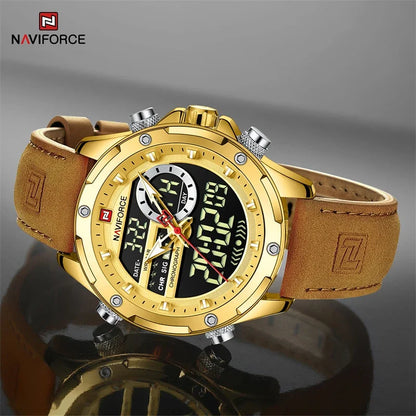 Men Casual Sports Chronograph Alarm Quartz Wrist Watch Leather Waterproof Clock