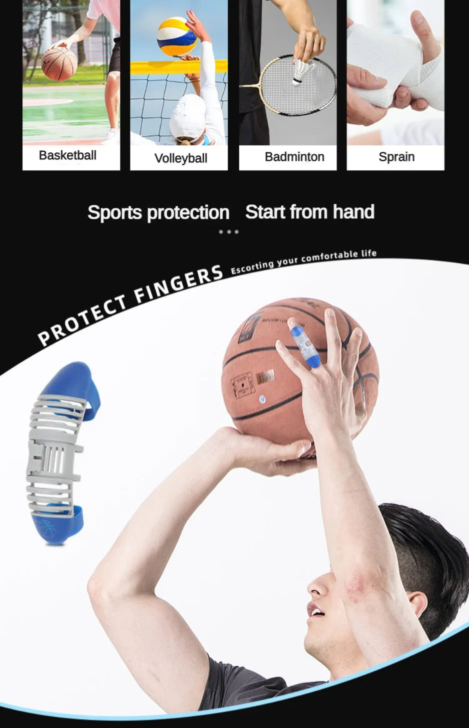 1 Pcs Finger Splint Brace Hollow Out Type Finger Brace Sleeve for Basketball Sports Decrease Pressure Finger Support Tape
