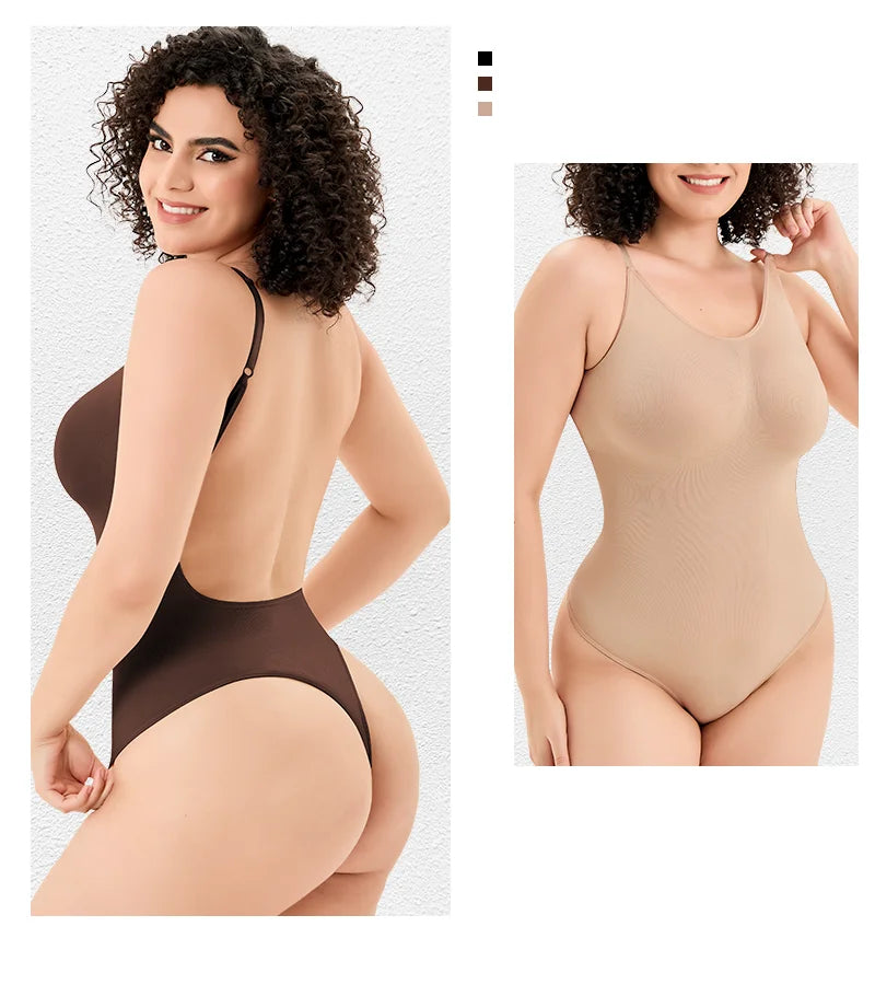 Seamless Thong Bodysuit Shapewear for Women – Tummy Control & Backless Design
