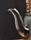 Large Capacity 1200ml Vertical Stripe Pattern Glass Tea Pot Kungfu Tea Set Wooden Beam Tea Kettle Brewing Puer Teapot Teaware