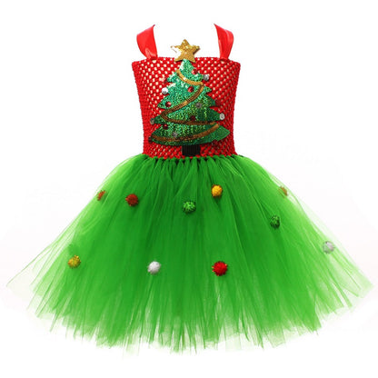 Sparkly Christmas Elf Tutu Dress for Girls Santa Claus Costumes for Kids Birthday Halloween Outfit Children Xmas Holiday Clothes