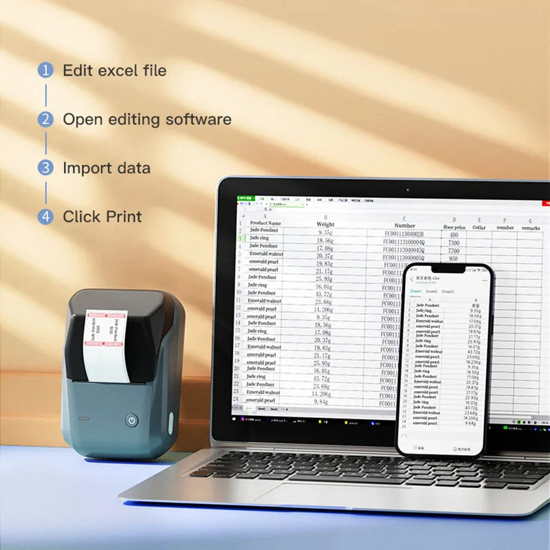 B1 Thermal Label Printer, Bluetooth Wireless Sticker Maker 20–50mm, Portable Inkless Barcode & QR Code Label Printer