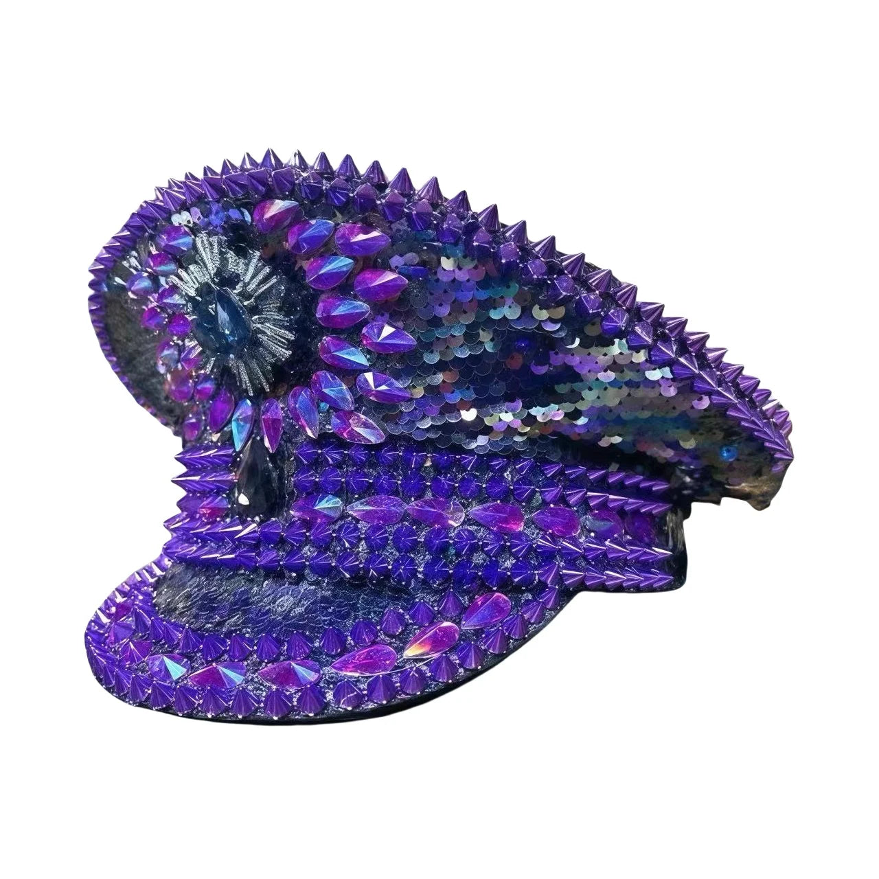 Violet Steampunk Captain Hat Rhinestone for Burning Man Festival Woman, Rave Festivals Accessories ＆ Party Caps for Man